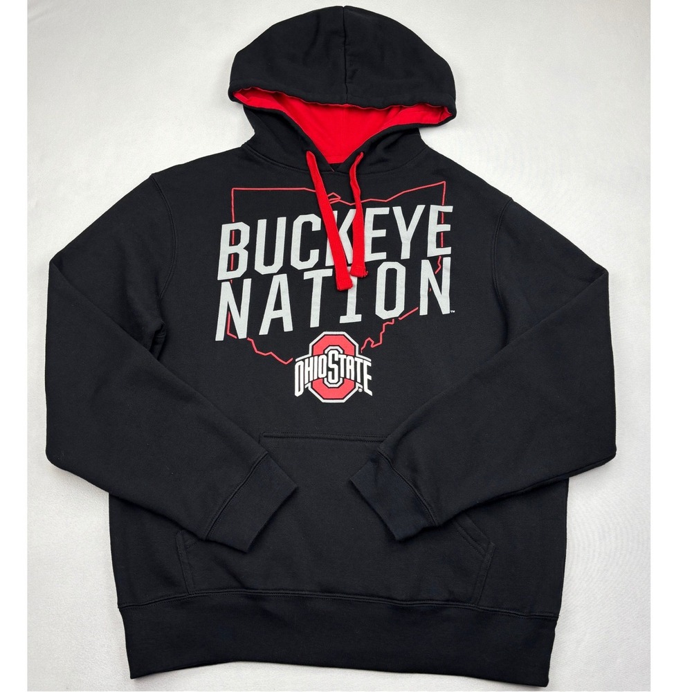 Ohio State Buckeyes Mens Medium Hoodie Sweatshirt Buckeye Nation Black Fleece